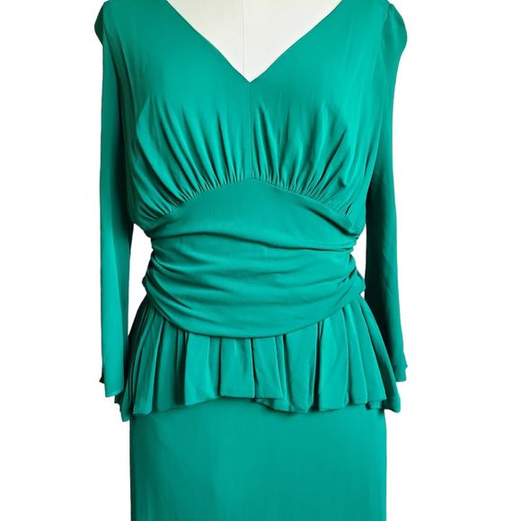 Alexander McQueen Green Peplum Ruched Stretch Dress Viscose Italy sz 48 (14 US) - Picture 3 of 16